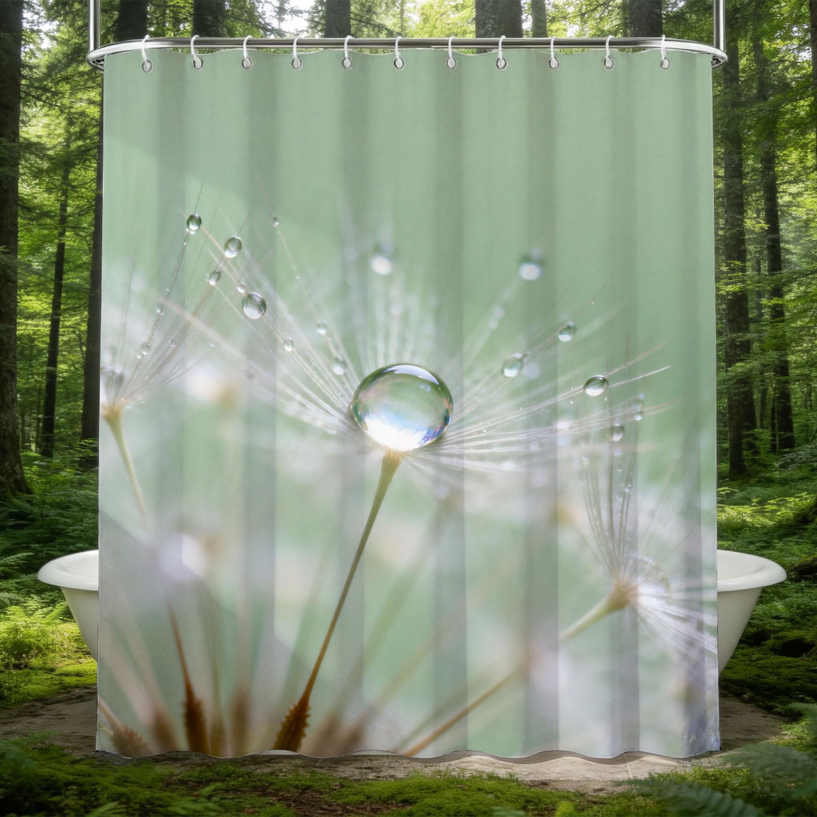 Hongduo 3D Dandelion Shower Curtain for Stalls Bathtubs Green Bathroom Decor Shower Curtain Set Polyester Fabric Waterproof 180x180cm/71X71 Inch with Hooks