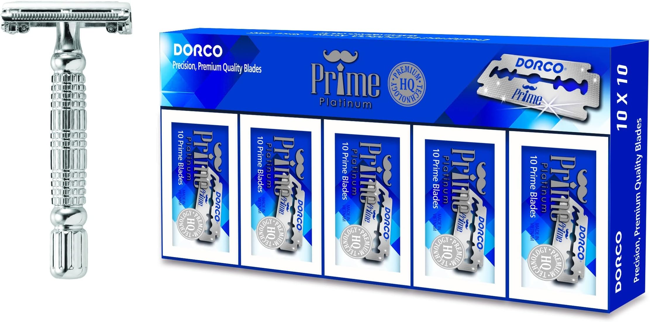 DORCO Metal Safety razor with 100 Prime double edge Blades