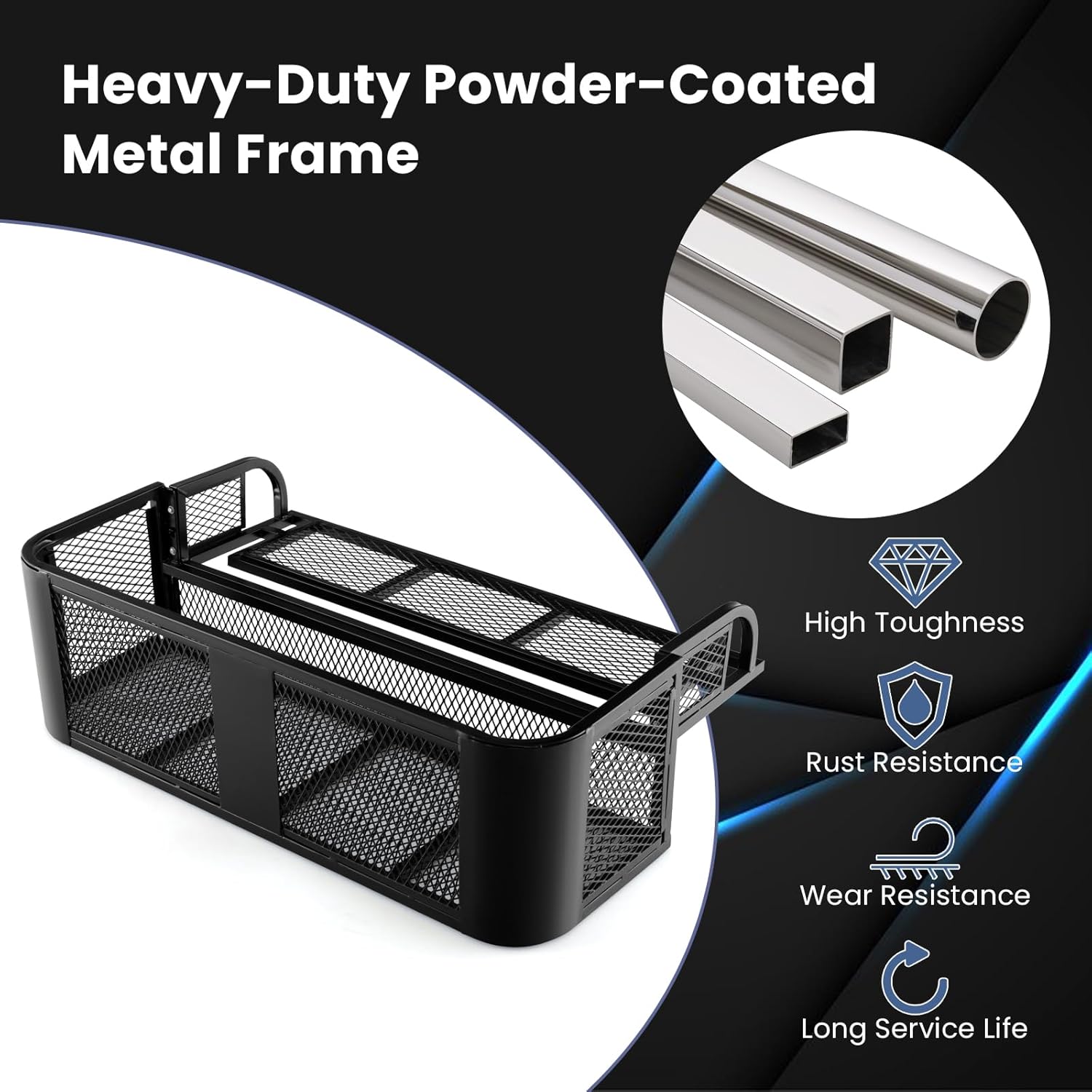 Goplus ATV UTV Universal Rear Drop Basket Rack Detachable Steel Luggage Cargo Steel Mesh Surface