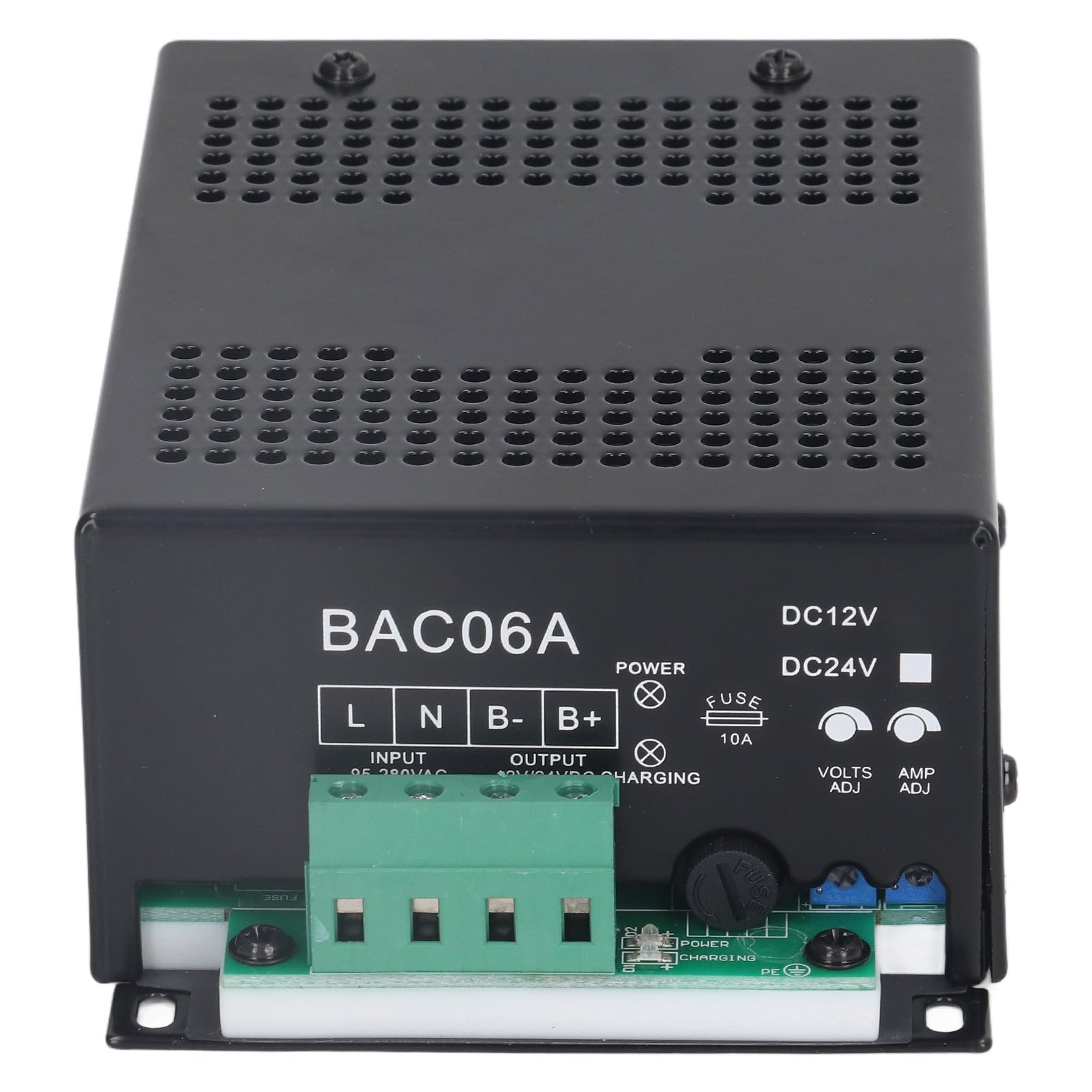 Ładowarka Akumulatora Generatora, moduł ładowarki Akumulatora ze Stali Stopowej 6A Wyświetlacz LED o Mocy 85 W Dwustopniowe Automatyczne ładowanie AC 95 do 280 V do Konserwacji Agregatu (12V)