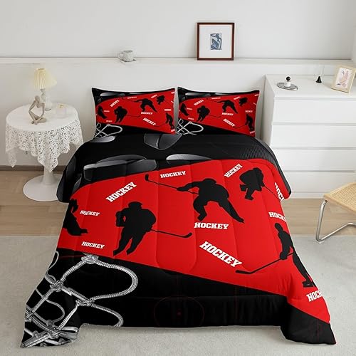 Miniatura 2 de Juego de ropa de cama de hockey, edredón de disco, relleno de edredón, funda de almohada para niños, adolescentes y adultos, regalo para fanáticos
