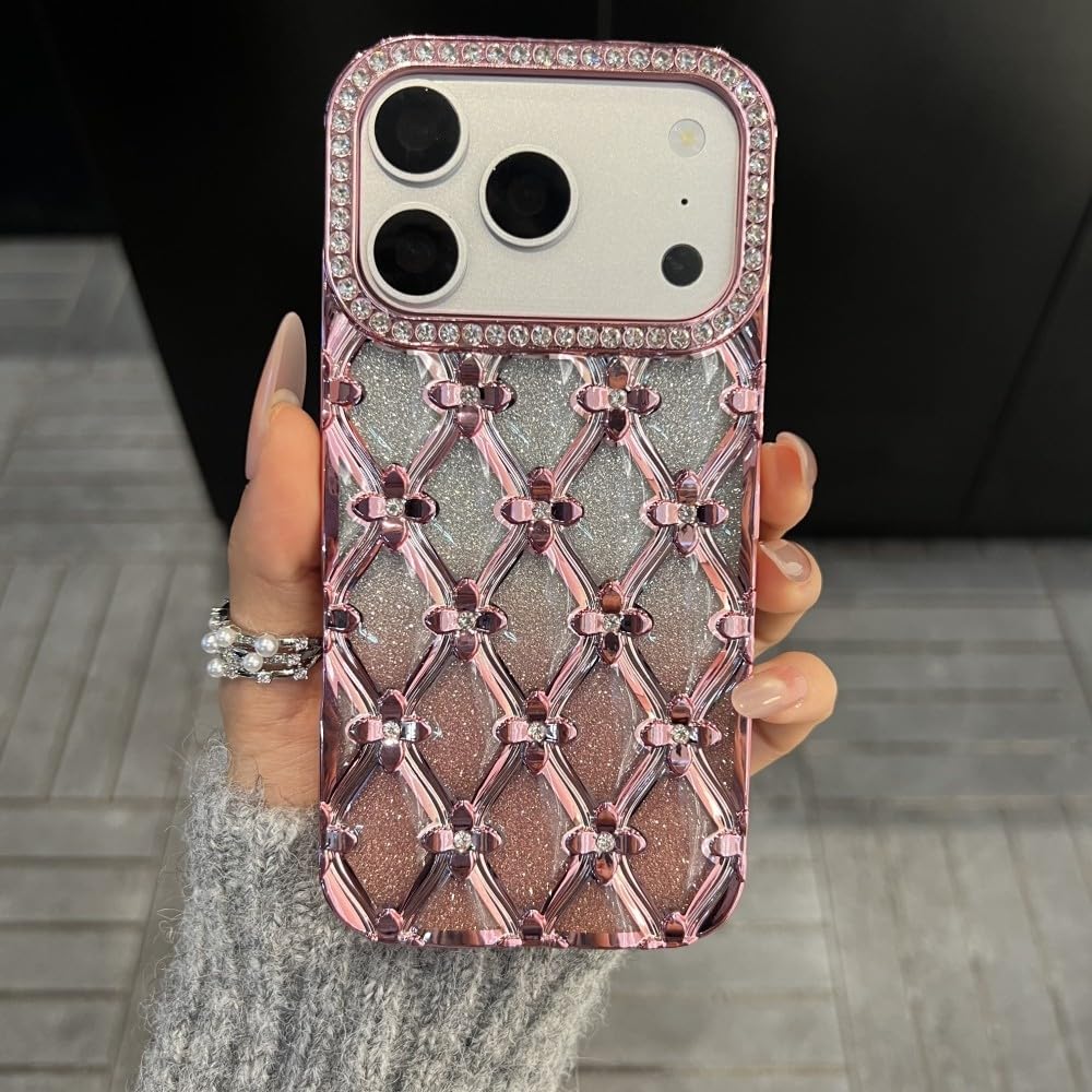 Generic Funda compatible con iPhone 16 Pro (color: naranja) con correa con purpurina, funda de silicona a prueba de golpes