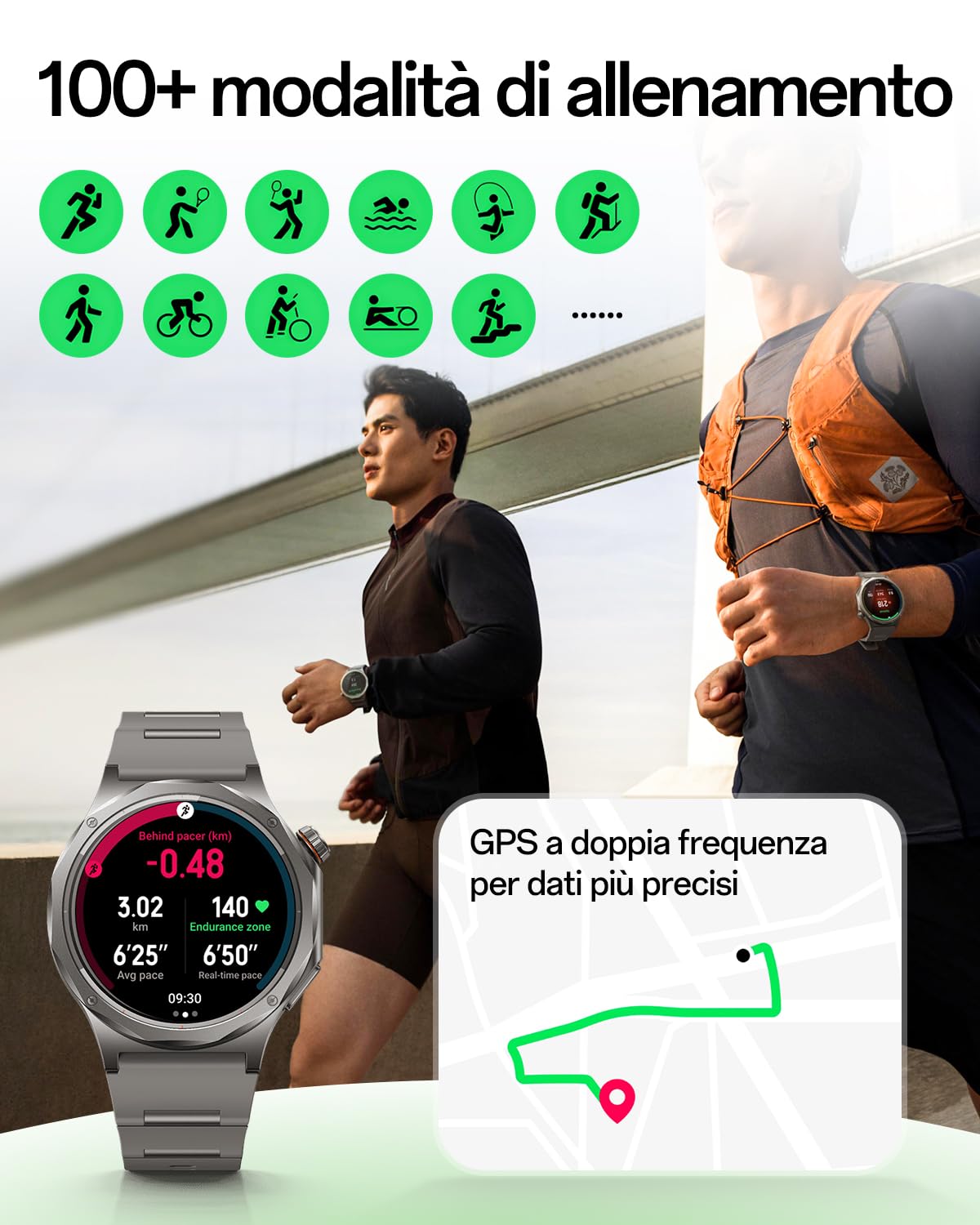 OPPO Watch X3 Smartwatch, Lega Titanio Ultra-Leggera, Batteria Doppio Chip 16 Giorni, AMOLED 1,5" 3000 Nits, ECG e Check Salute 60s, 100+ Sport, 5ATM IP69, Google Gemini, Misty Titanium