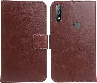 Color Design PU Wallet Flip Leather with Card Slots Cover Skin Protection Case Shell for EL D68 6.08" Brown