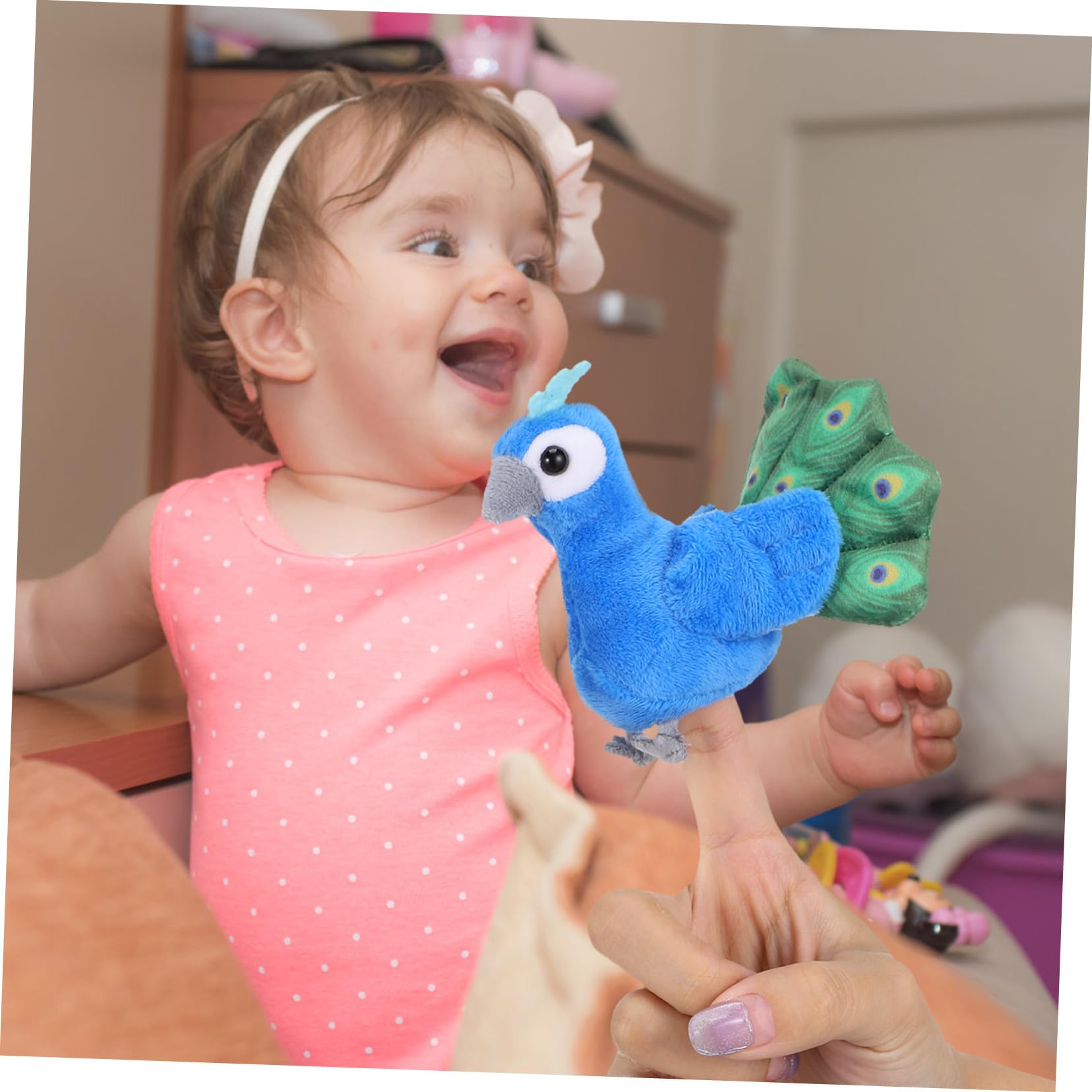 Marionnette à Doigt Paon en Peluche Garçon et Filles Mini Format Animal Interactif pour Jeux D’Imagination et Contes, Jouet Éducatif D’intérieur et Voyage,