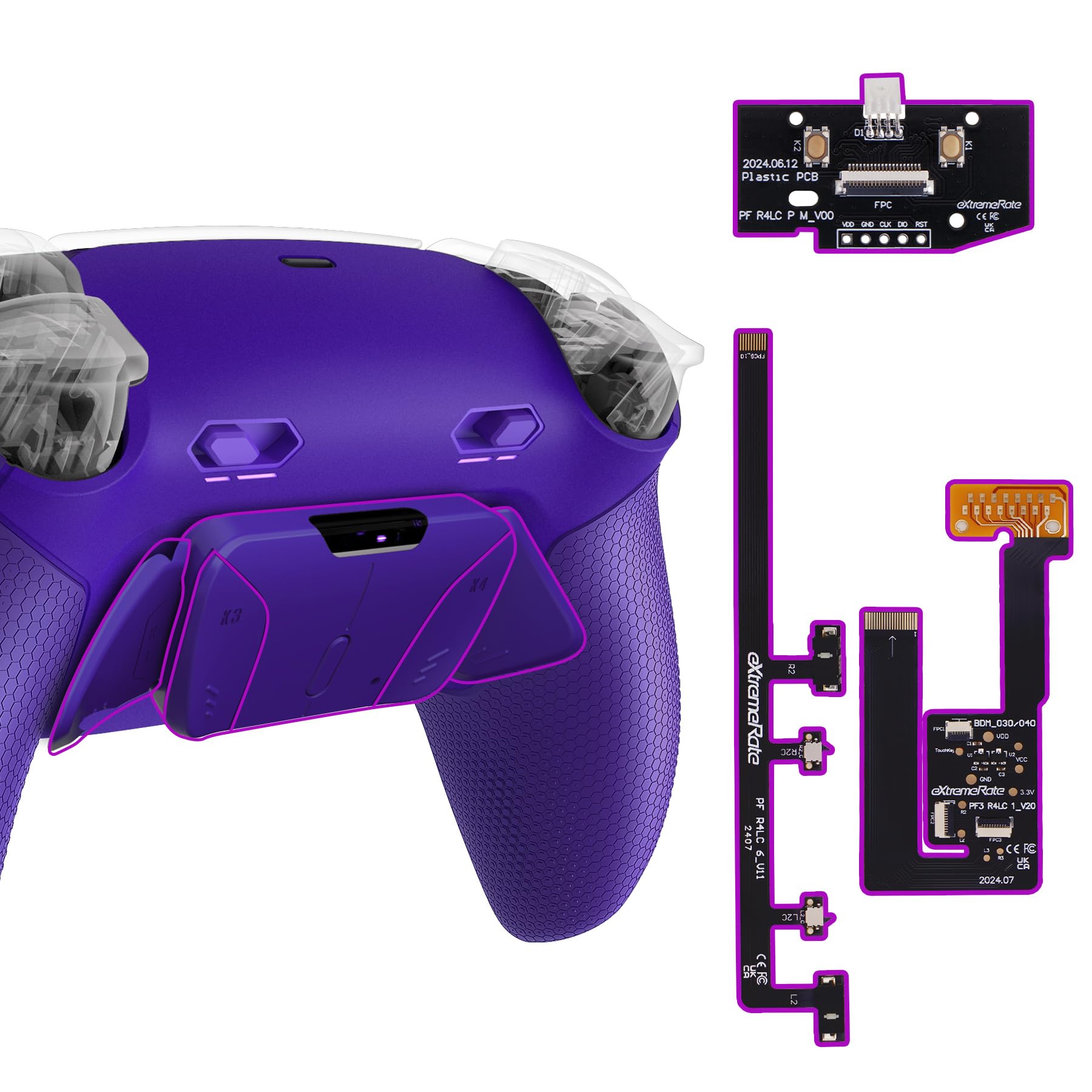 eXtremeRate RISE4 Plus MAX Back Paddles Kit with Clicky Trigger Stops & Rubberized Grip for PS5 Controller BDM-030 040 050, Remappable Back Buttons Kit for PS5 Controller - Galactic Purple