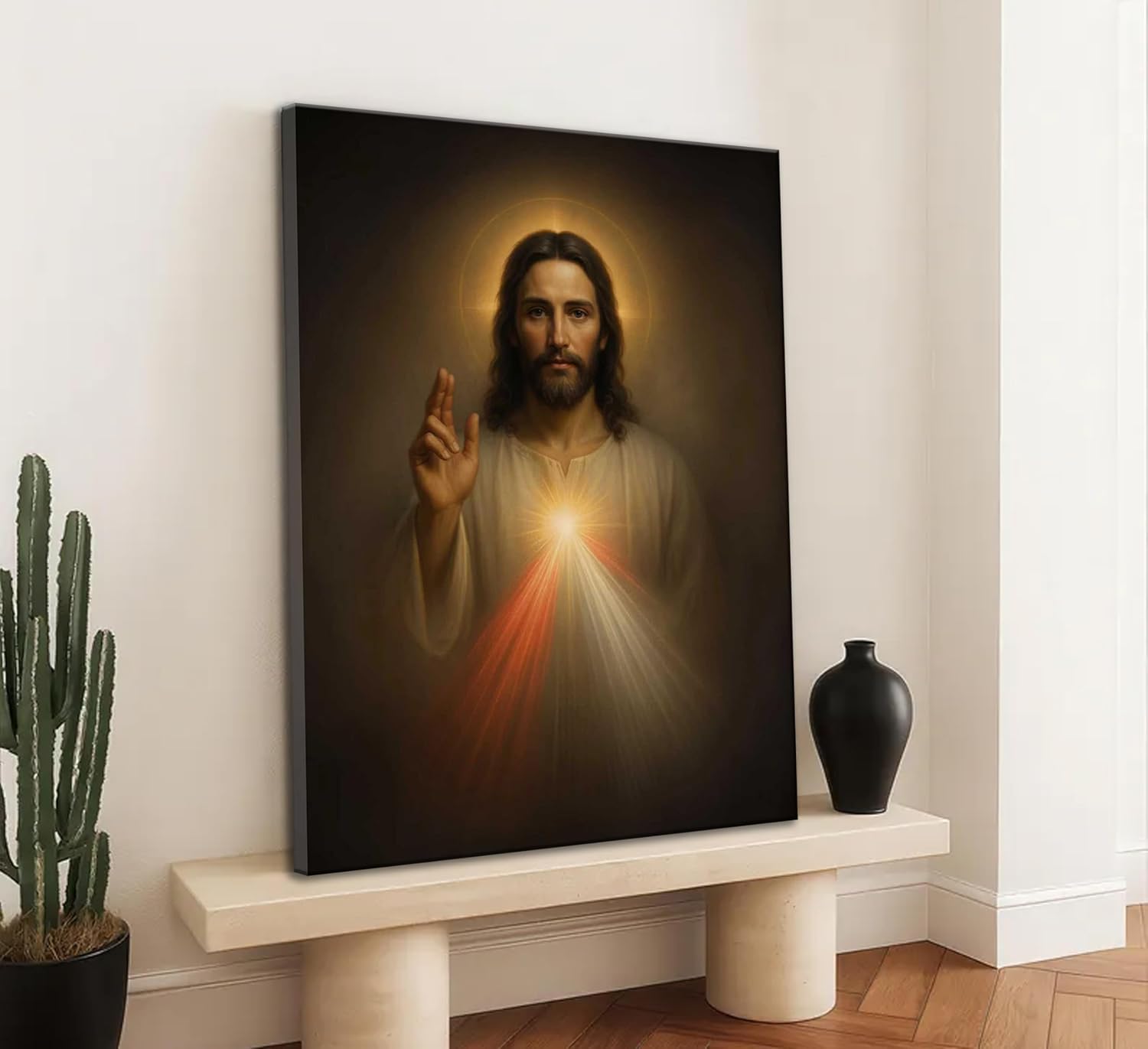 Sacred Heart of Jesus Wall Art Christian Jesus Divine Mercy Portrait Picture Painting Wall Decor Poster Print Artwork for Bedroom Office Living Room Home Decoration