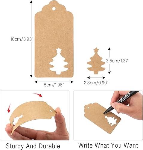 Miniatura 2 de Etiquetas de regalo de Navidad, 100 etiquetas de regalo marrones con cuerdas, 10.58 ozm de papel kraft grueso, etiquetas de Navidad con árbol de