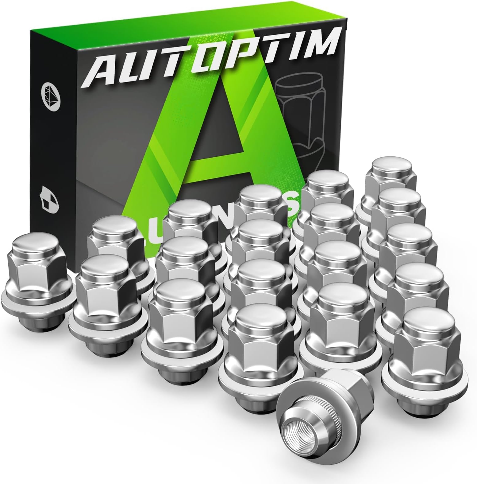AUTOPTIM M12x1.25 OEM Lug Nuts - Replacement for Nissan Altima Maxima Pathfinder Rogue, Infiniti Q50 G37 QX60 QX50, 20PCS Chrome Mag Flat Seat Closed End Factory Wheel Lug Nuts with Washer