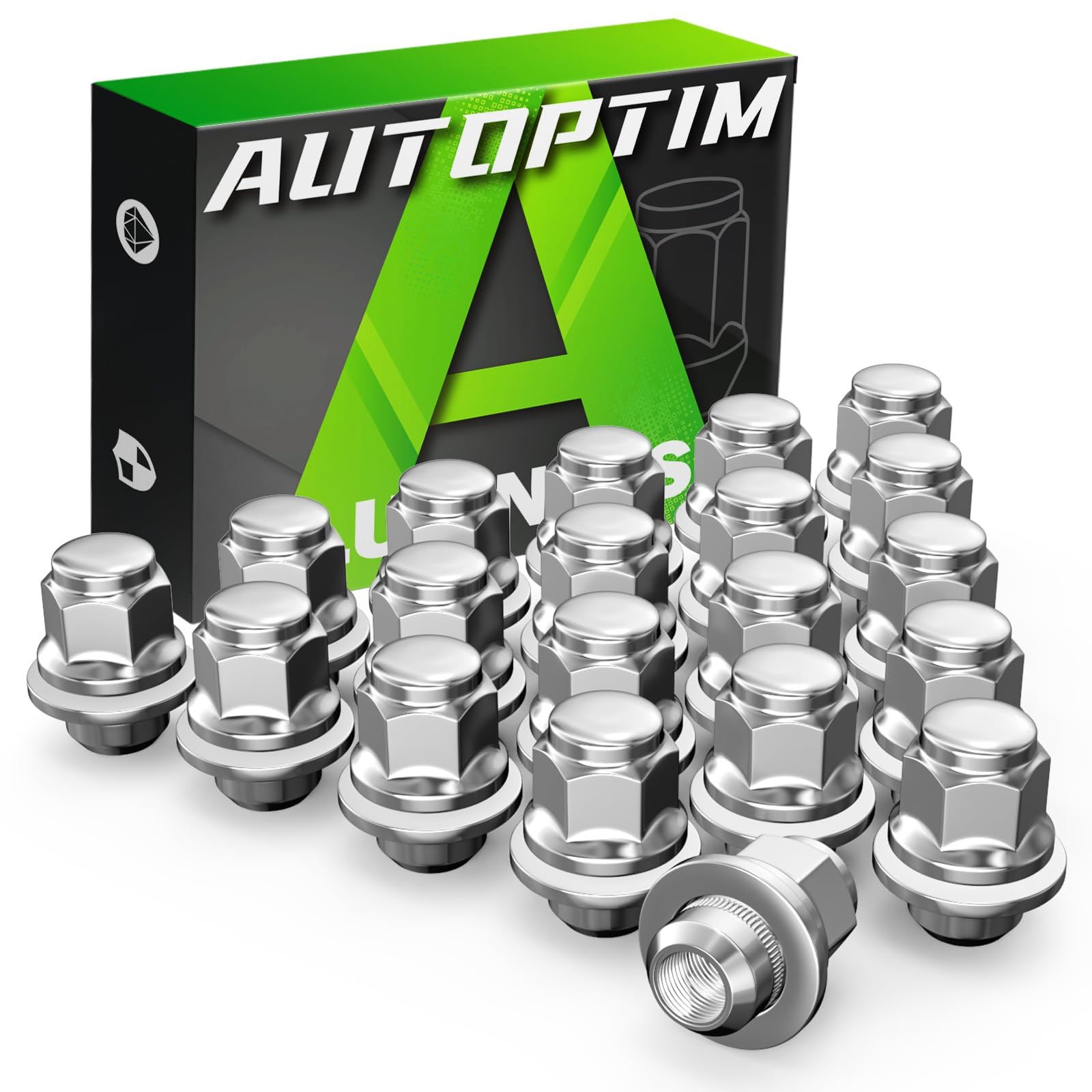 AUTOPTIM M12x1.25 OEM Lug Nuts - 20 Pcs Chrome Mag Flat Seat for Nissan