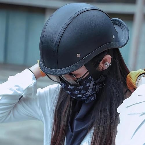 Miniatura 3 de Casco de Motocicleta de Cuero Retro de Media Cara para Adultos Hombres Mujeres, Cascos Estilo Gorra de Béisbol Aprobados por DOT, Cascos Vintage de