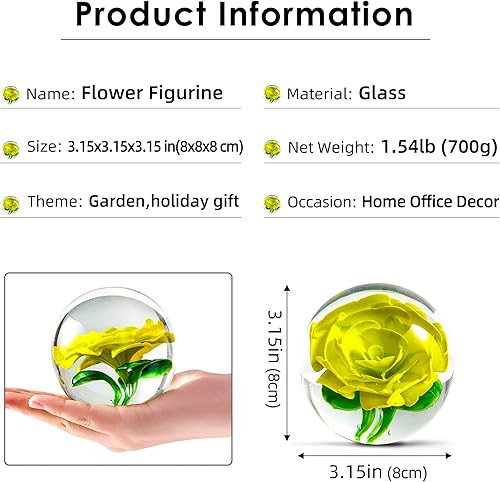 Miniatura 2 de Figura de pisapapapeles de flores de vidrio soplado a mano para escritorio de oficina. Te da un regalo de la persona que amas, la decoración del