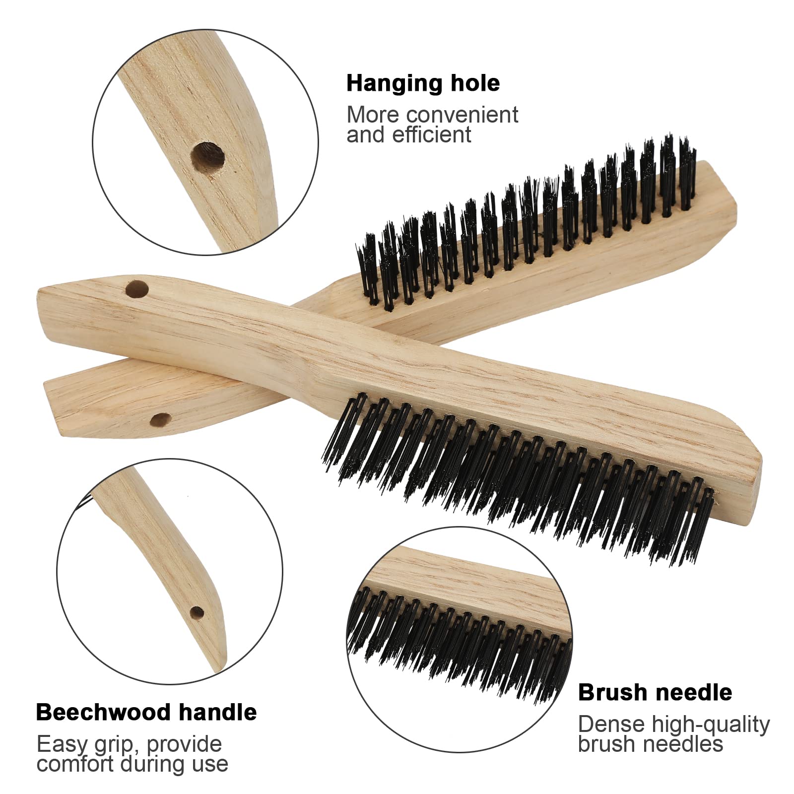 VASTOOLS Paquete de 12 cepillos de alambre para limpiar escoria de soldadura, óxido y polvo. Cepillo de alambre de acero al carbono resistente de 10 pulgadas para rascar