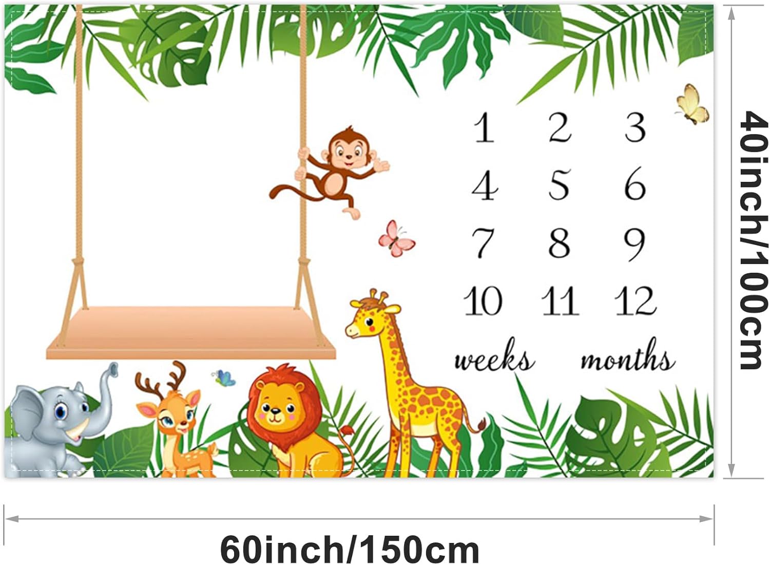 CSFOTO Tropical Jungle Baby Monthly Milestone Blanket Cartoon Safari Park Photography Background Newborn Baby Growth Record Prop Blanket 60 "x40 with Frames - Image 6
