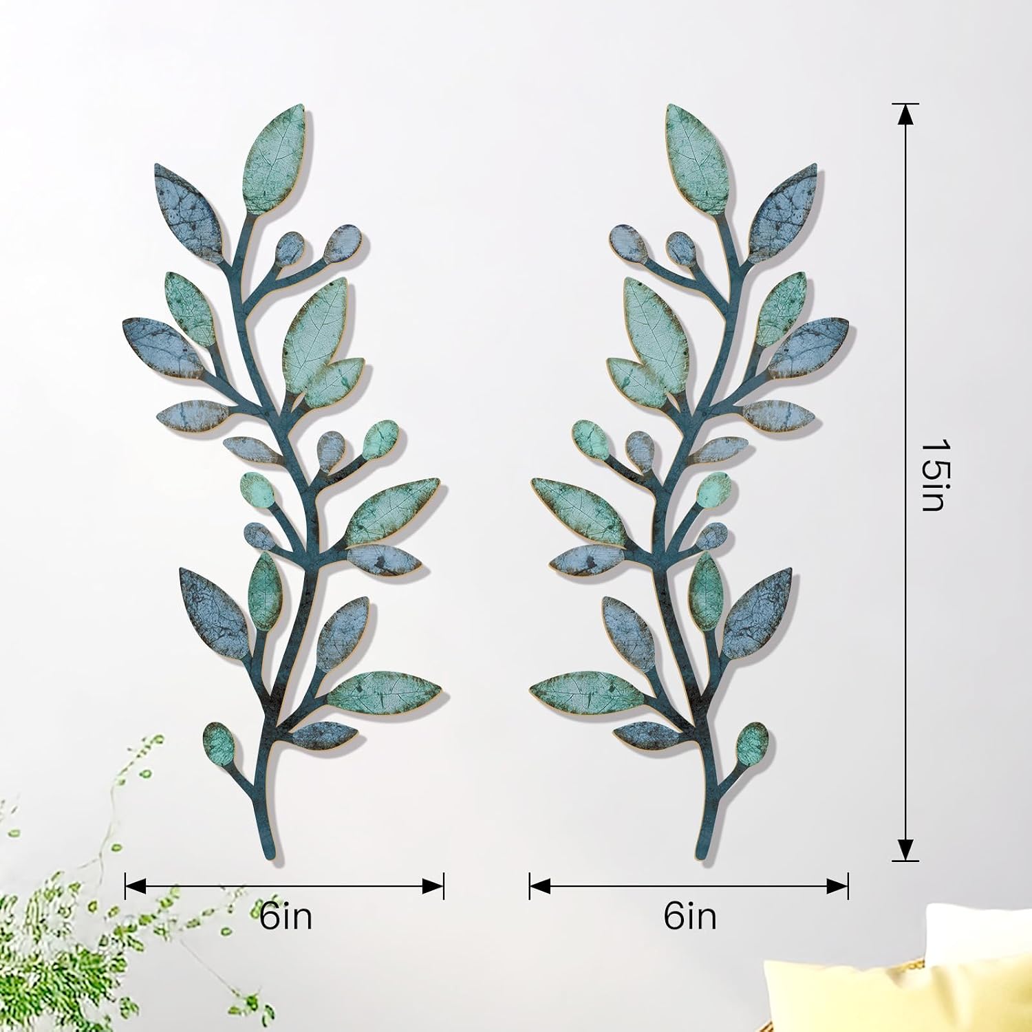 2 Pcs Wooden Tree Leaf Wall Decor Vine Olive Branch Leaf Wall Art