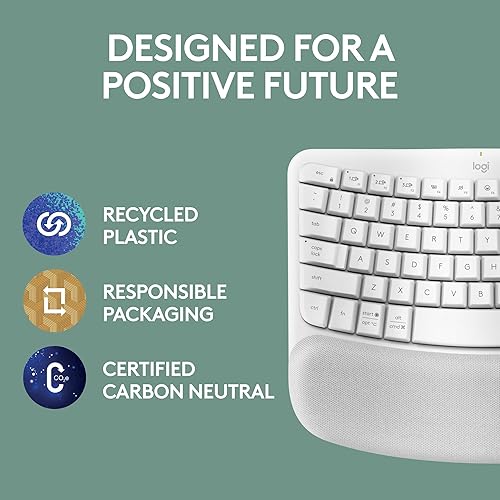 Miniatura 9 de Logitech Wave Keys - Teclado ergonómico inalámbrico con reposamanos acolchado, escritura natural cómoda, fácil de cambiar, Bluetooth, receptor Logi