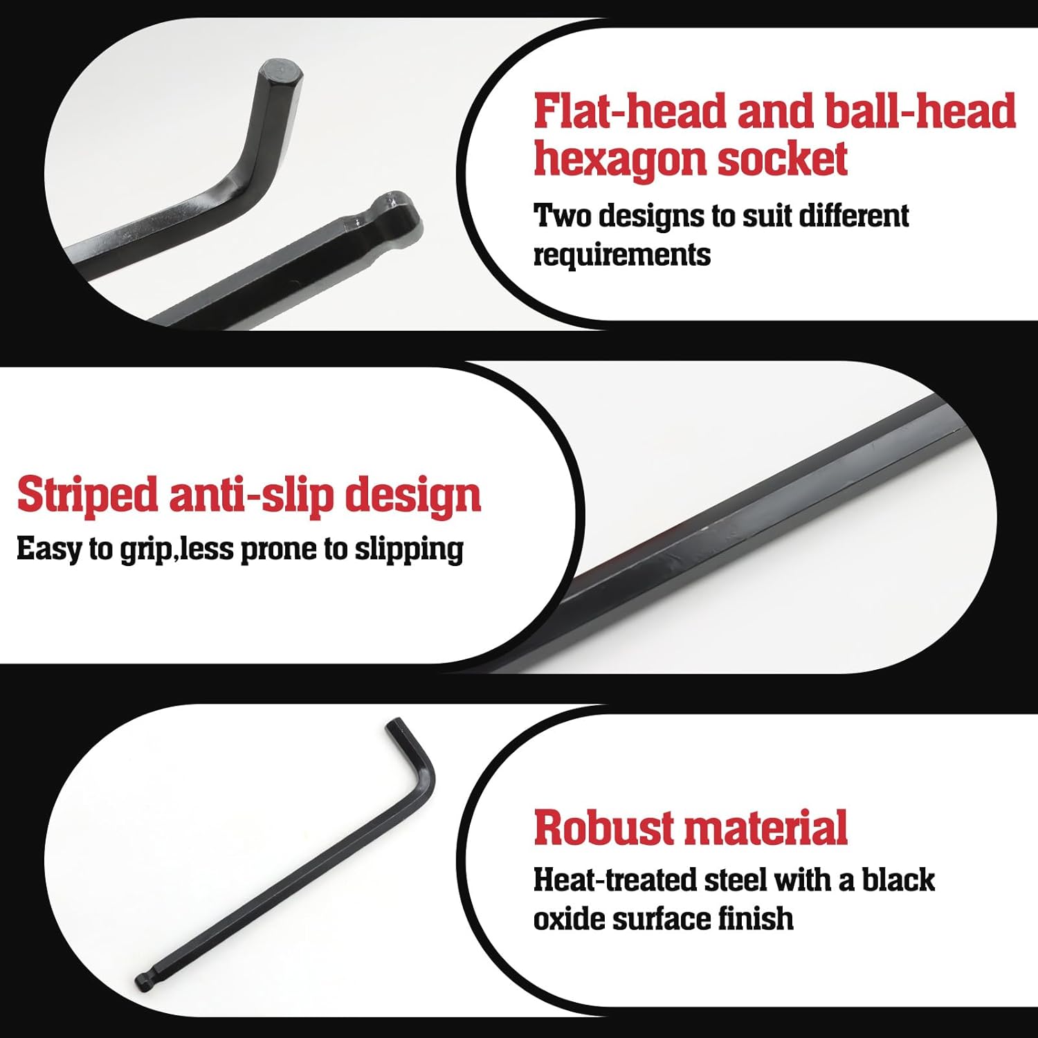 VEGCOO 9Pcs 1.5-10MM Allen Key Set, Black Metric Allen Keys with Booster, Anti-Slip Long Ball Hex Key Set, for Furniture Assembly, Repairs, DIY