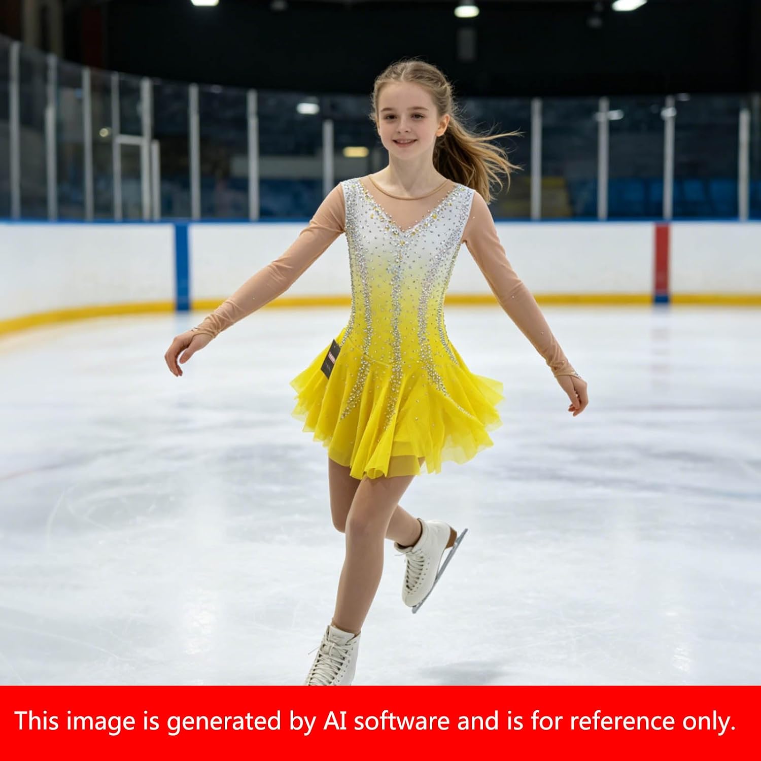 LIUHUO Yellow Gradient Ice Figure Skating Dress Women's Girls Competition | Long Sleeve Comfort Ventilate Elastic Support Customization