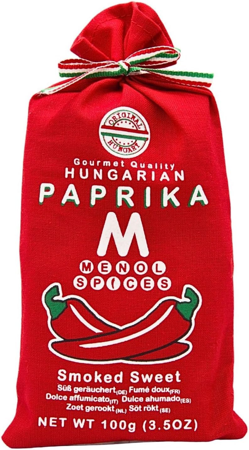 Menol Spices Smoked Paprika Powder, Sweet 100g, Hungarian Szeged | Beechwood-smoked, vivid colour, never bitter, hand-packed textile bag, for paella, chorizo dishes and BBQ rubs