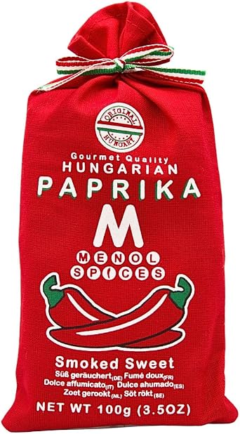 Menol Spices Smoked Paprika Powder, Sweet 100g, Hungarian Szeged | Beechwood-smoked, vivid colour, never bitter, hand-packed textile bag, for paella, chorizo dishes and BBQ rubs