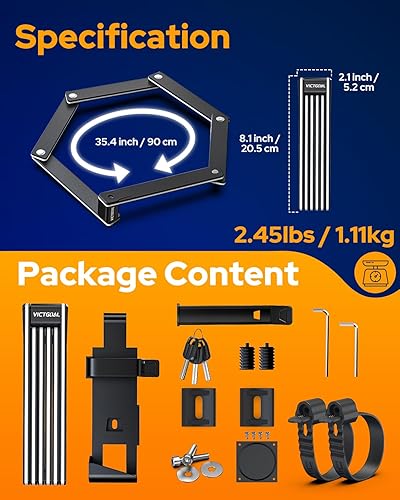 Miniatura 7 de VICTGOAL Candado plegable para bicicleta con soporte oculto para AirTag, cerraduras de bicicleta antirrobo resistentes con llaves, candado plegable