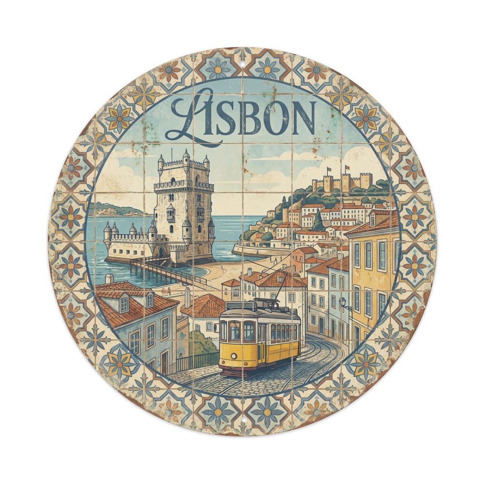 Vintage Travel Portugal Lisbon Metal Tin Sign