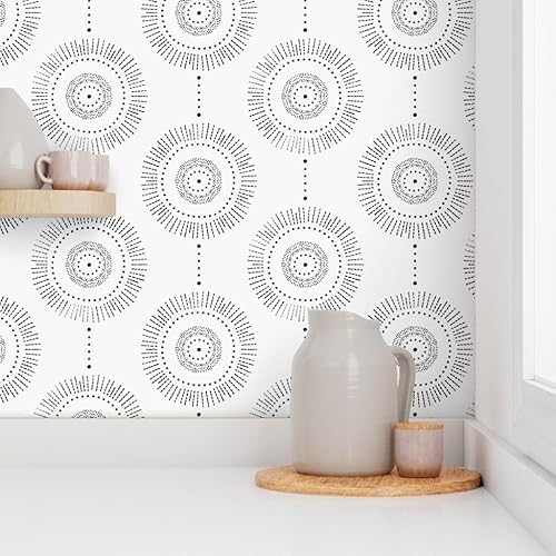 Miniatura 8 de Spoonflower Papel tapiz para despegar y pegar, diseño geométrico bohemio, círculos de piedra negra, abstracto, neutro, personalizado, removible