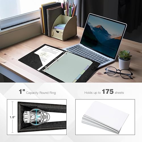 Miniatura 4 de Ospelelf Carpeta de 3 anillos con portapapeles de 1 pulgada para tamaño carta (8.5 x 11 pulgadas), carpeta portapapeles con 5 separadores de