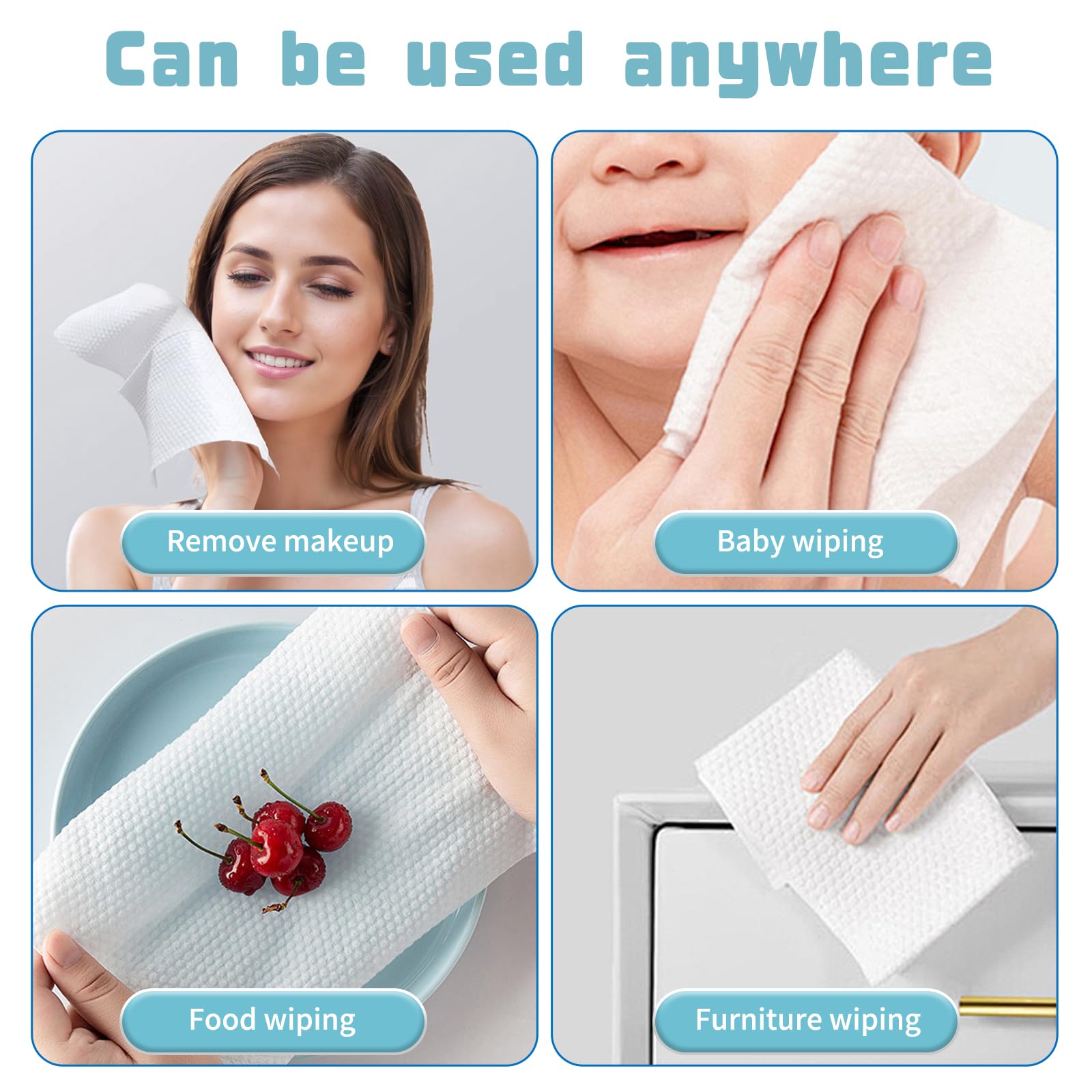 100 toallas faciales desechables, toallitas secas faciales de algodón biodegradable, paño facial súper suave y grueso, toallas faciales sin pelusa para cuidado de la piel sensible, toallitas secas