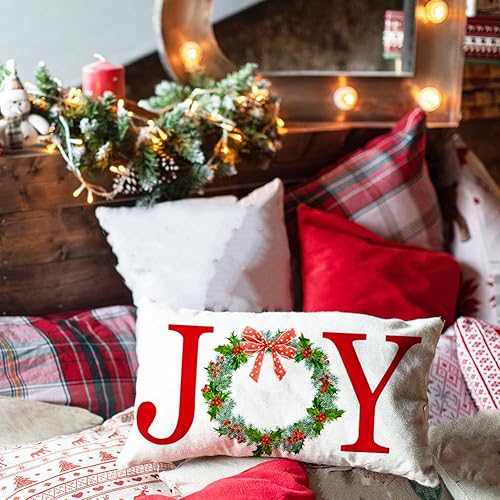 Miniatura 3 de Ogiselestyle Funda de almohada navideña con corona, 12 x 20 pulgadas, decoración de invierno para sofá