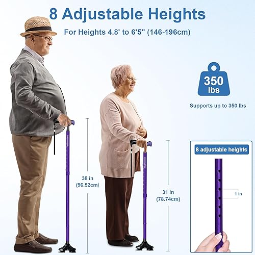 Miniatura 5 de KingPavonini - Bastón para caminar para hombres y mujeres, estabilidad, bastón plegable que se sostiene solo, mango ergonómico con base cuadrada