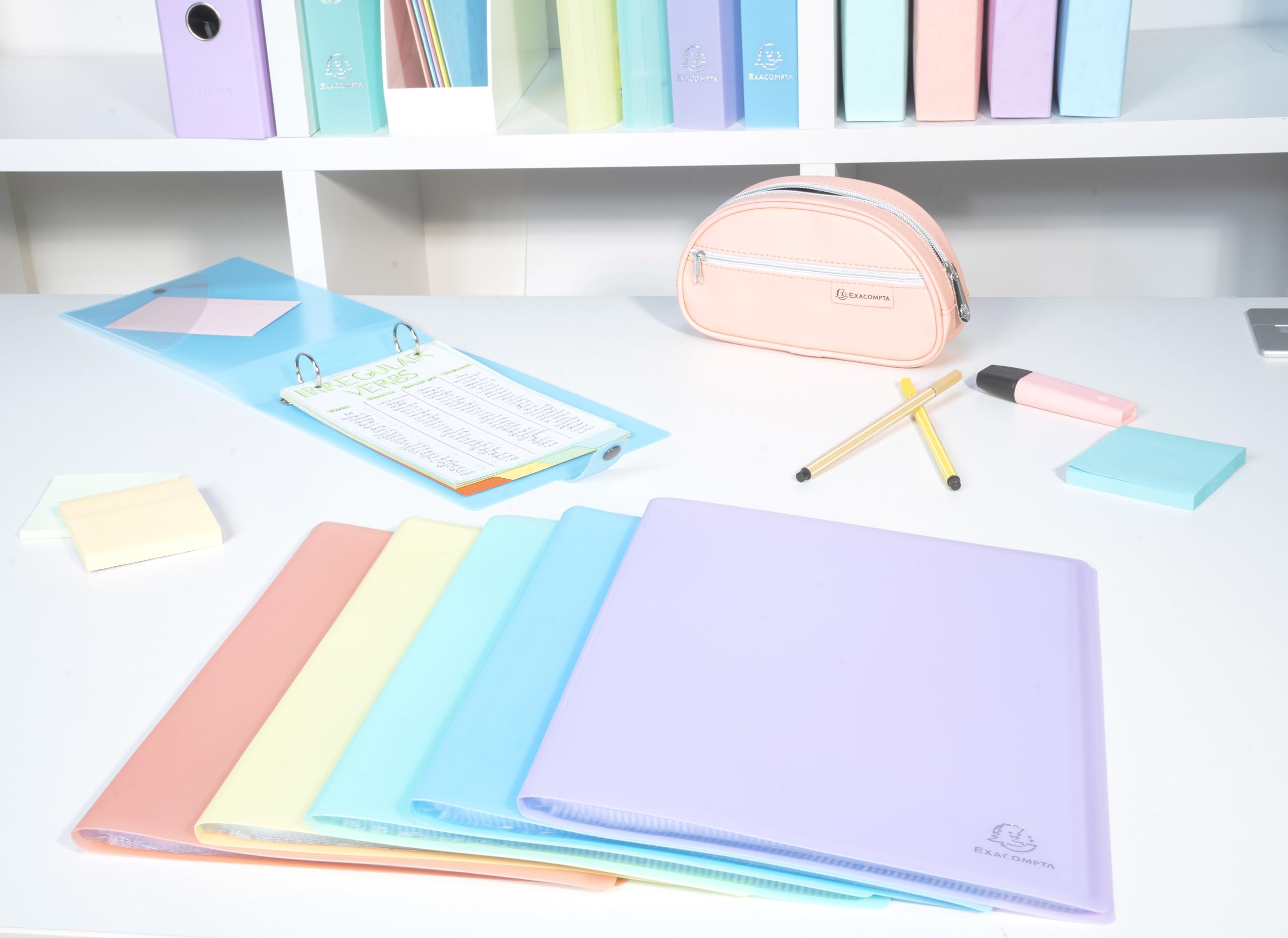 Exacompta - Réf. 88570E - Paquet de 5 protège-documents Chromaline Pastel - 50 pochettes cristal - 100 vues - pour A4 - dim 24x32 cm - couverture en polypro recyclé translucide - 5 couleurs assorties
