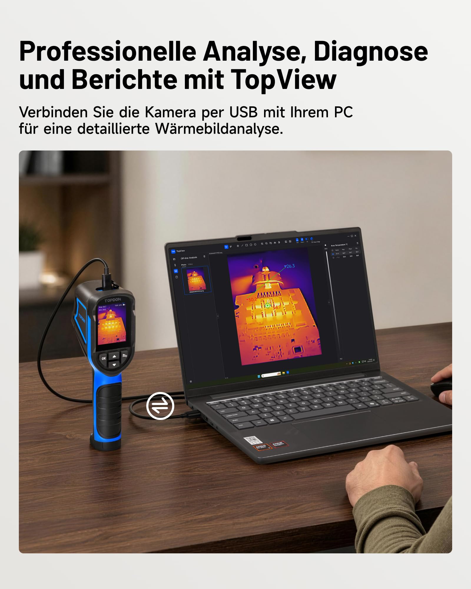 TOPDON Wärmebildkamera TC004 Mini New, 320x240 IR-Auflösung Thermal Camera mit 14 Std. Laufzeit, PC-Bildanalyse, WLAN, -20℃ bis 550℃ Infrarot Kamera mit 8GB Speicher,Videoaufzeichnung,Temperaturalarm