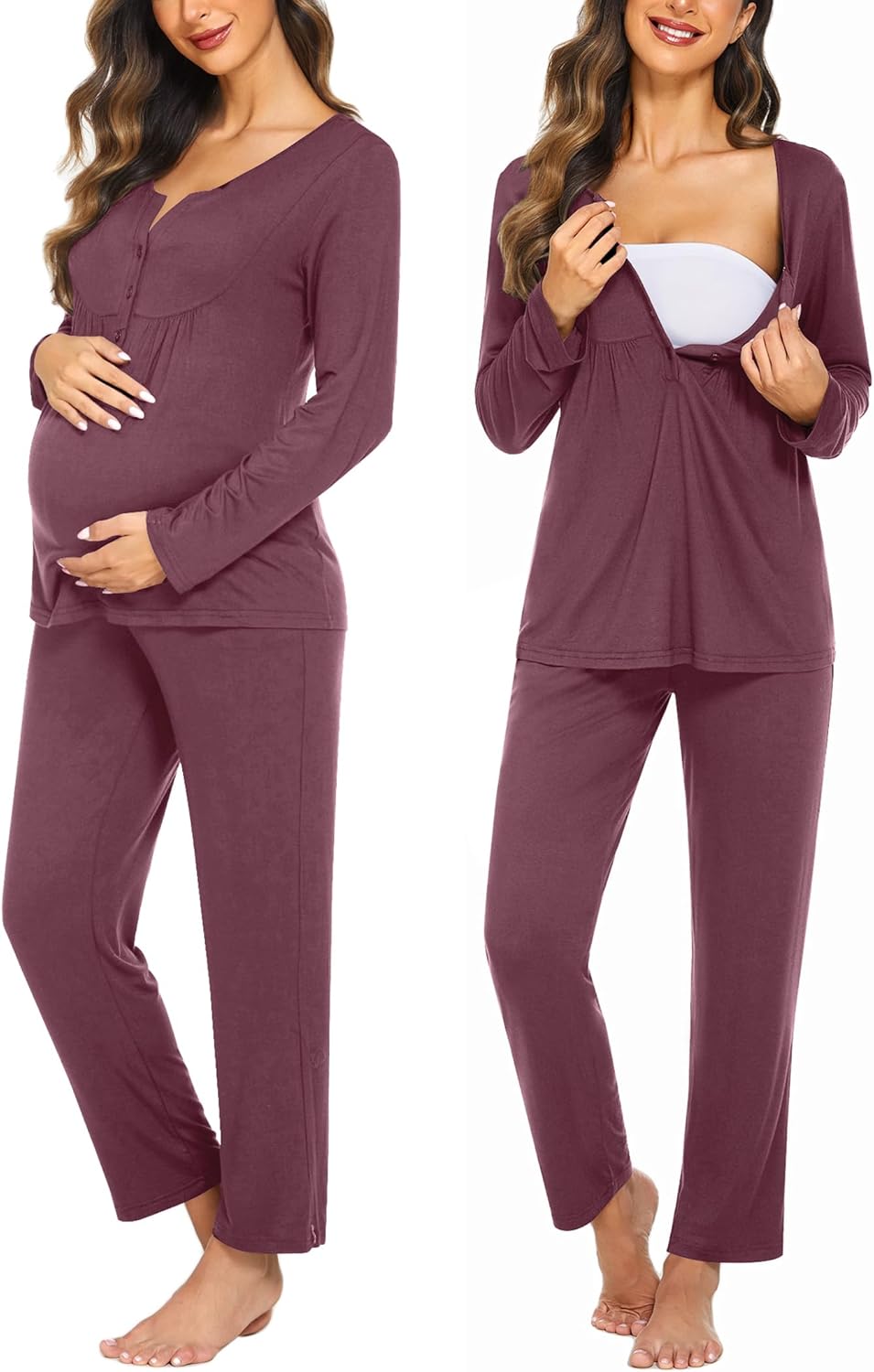Ekouaer Maternity Nursing Pajama Sets Labor Delivery Pjs Long Sleeve Breastfeeding Pajamas Pregnancy Sleepwear Set