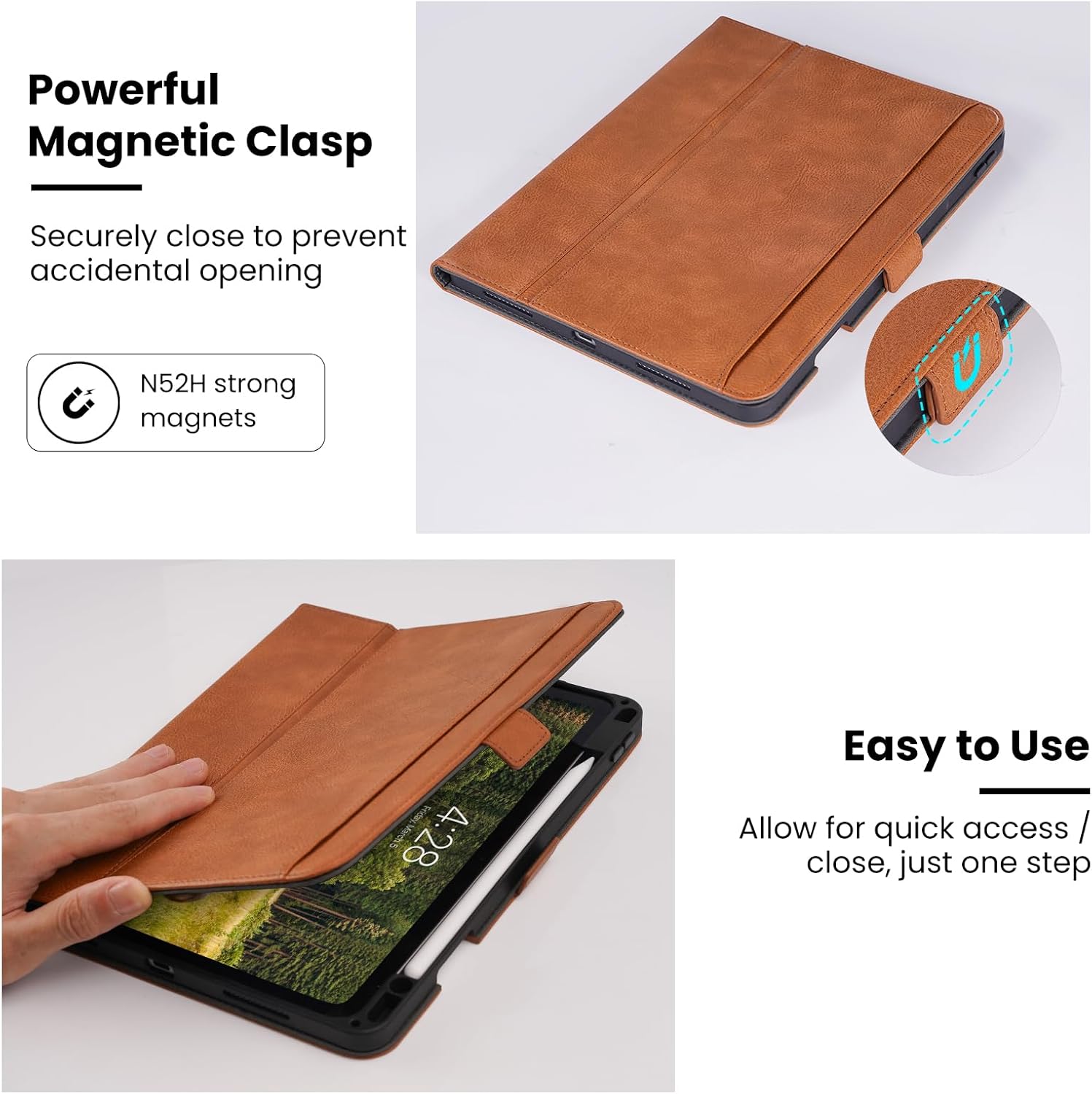 Handmade Case for iPad Pro 13 Inch (M5/M4) 2025/2024 with Pencil Holder Pocket,Magnetic Closure,Auto Sleep/Wake,Vegan Leather Folio Protective Cover,Multi Angles Stand,Brown - Image 7