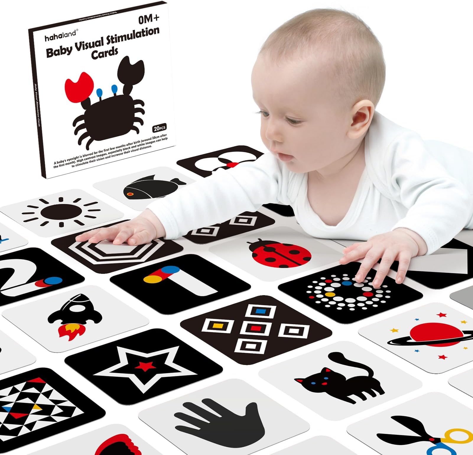 High Contrast Baby Flashcards - Black and White Infant Baby Cards 0-6 Months Tummy Time 0-3-6 Months Montessori Sensory Cards 20 PCs 6''×6'' Newborn Brain Visual Stimulation