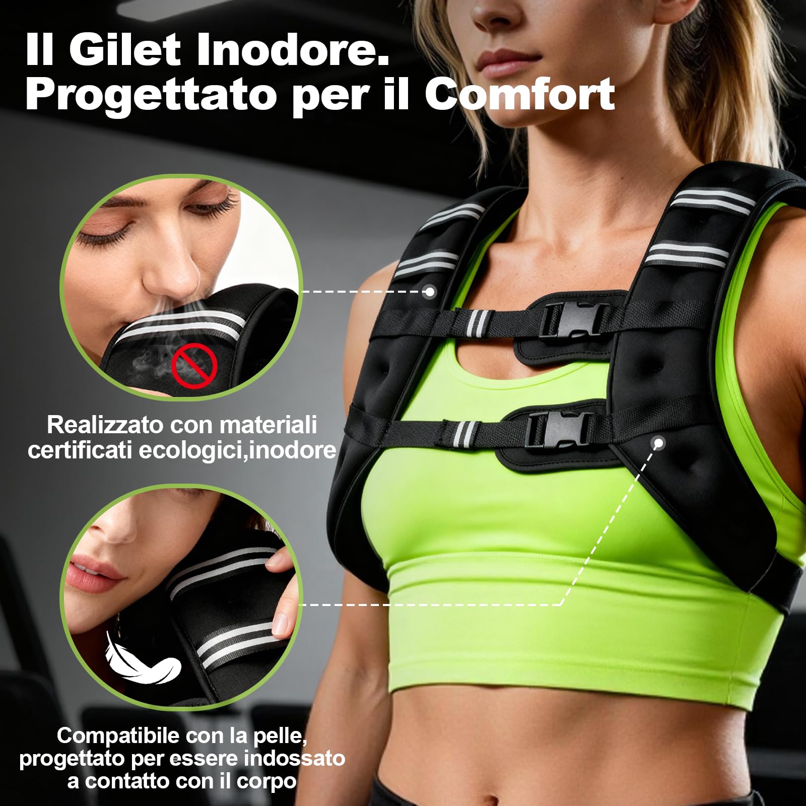 POWER GUIDANCE Giubbotto Zavorrato 6-20LB Peso Fisso, Neoprene Impermeabile, Fascia Toracica Regolabile (89-127cm), Tasca per CrossFit, Corsa, Allenamento Forza