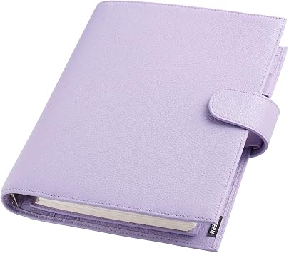 Moterm A5 Luxe Rings Planner - Genuine Leather Binder Organizer 30mm Ring, Pebbled-Lavender