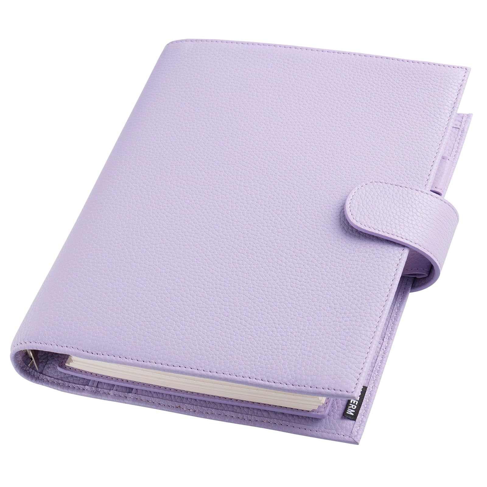 Moterm A5 Luxe Rings Planner - Genuine Leather Binder Organizer (30mm Ring, Pebbled-Lavender)