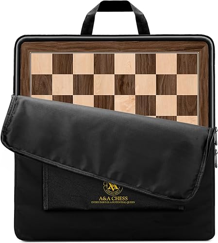 A&A Tablero de ajedrez profesional de madera de 18.875 pulgadas, con incrustaciones de nogal y arce, cuadrados de 2.0 pulgadas sin notación