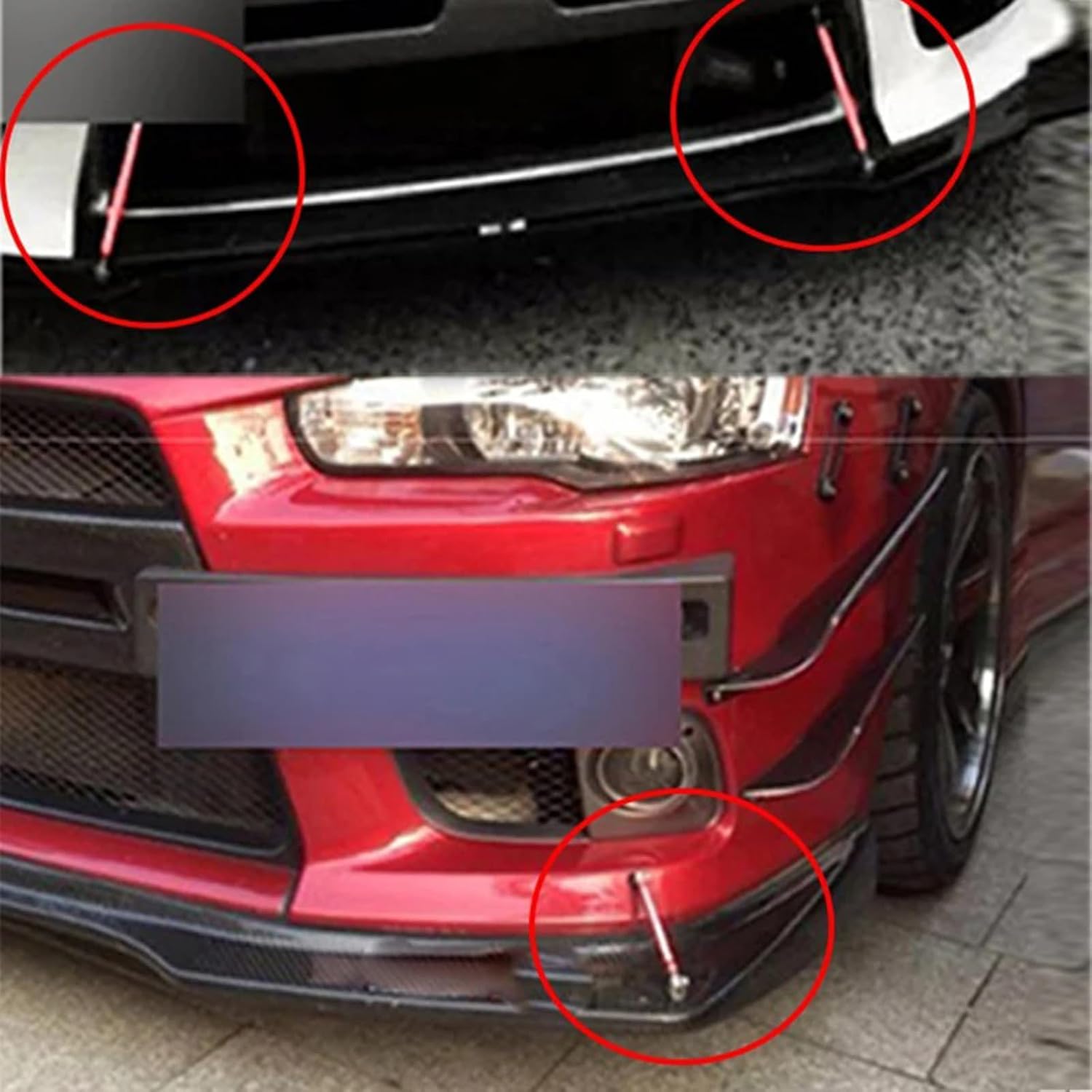 Car Front Bumper Lip Splitter Strut Rod 2PCS Strut Rod Protector Rod Support Bars Adjustable Compatible Auto Bumper Fasteners Lever Kits with Most Vehicles(Red,200mm/7.87")