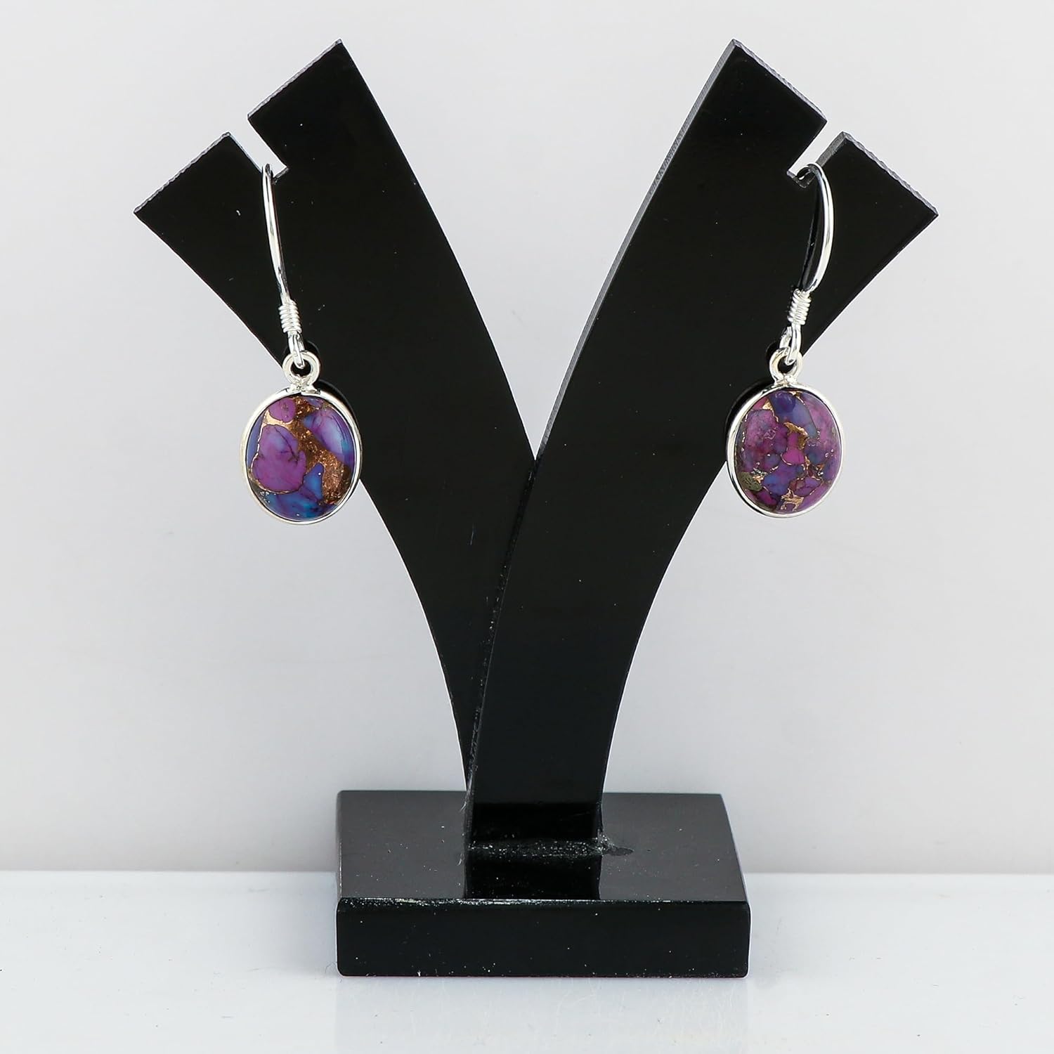 925 Sterling Silver Bezel Earrings, Natural Gemstones Wicca & Reiki Healing Crystals, Polished Stones, Handmade Boho Lightweight Jewelry, Birthday Trendy Christmas Gift for Women - Image 2