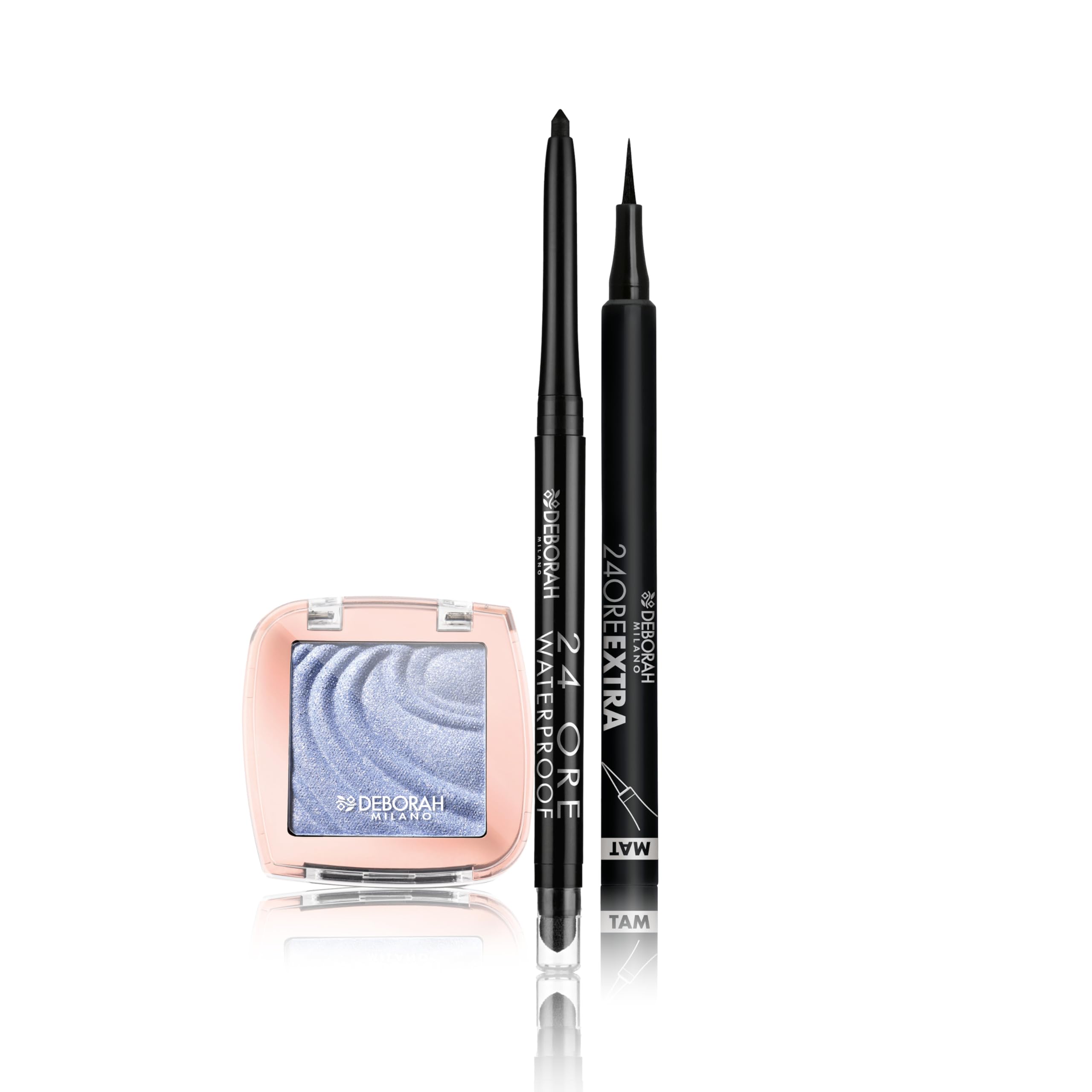 Deborah Milano - Set Makeup Matita Occhi 24 Ore Automatica Waterproof 01 Black, Ombretto Color Lovers 06 Light Blue Sky, Cremoso Long Lasting, e Penna Eyeliner 24 Ore Extra Mat, Lunga Tenuta