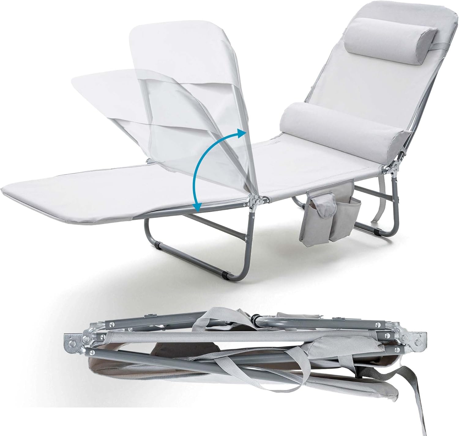 NIXSCALINO Lounge Chair | Adjustable Recliner with Foldable Leg Part | Lightweight Aluminum Frame | Ergonomic Cushioning | cot for Camp | Perfectly Suite for Beach, Outdoor Camping