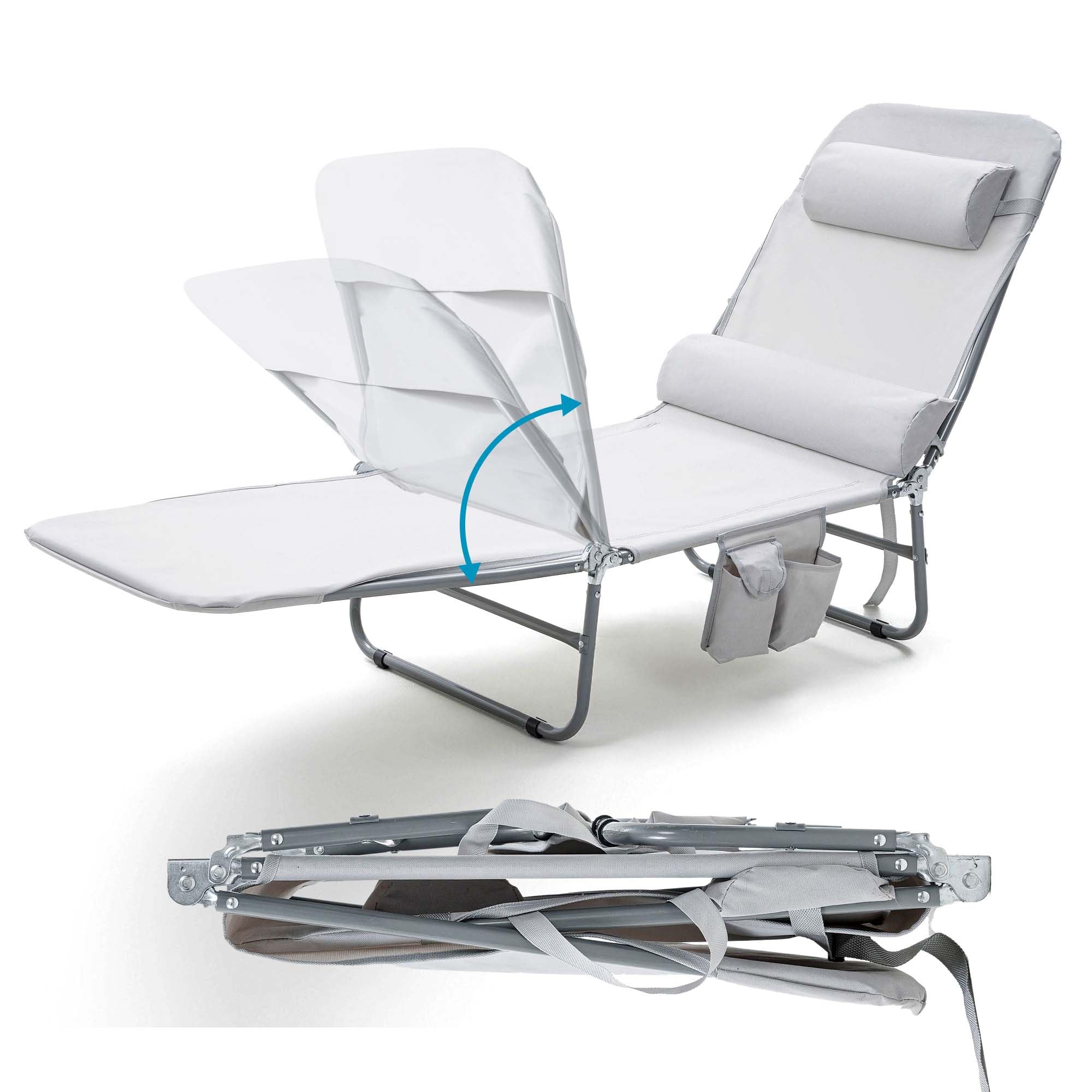 NIXSCALINO Lounge Chair | Adjustable Recliner with Foldable Leg Part | Lightweight Aluminum Frame | Ergonomic Cushioning | cot for Camp | Perfectly Suite for Beach, Outdoor Camping
