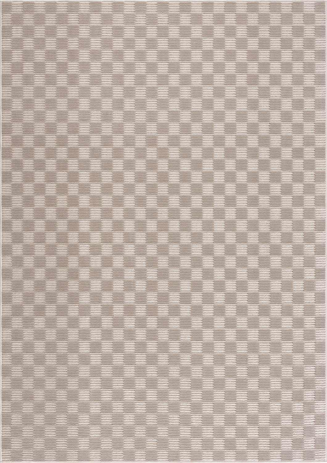 Hauteloom Ruby Machine Washable Contemporary Area Rug - Modern Geometric Checkered Carpet for Living Room, Bedroom - Beige, Cream - 6'7" x 9'