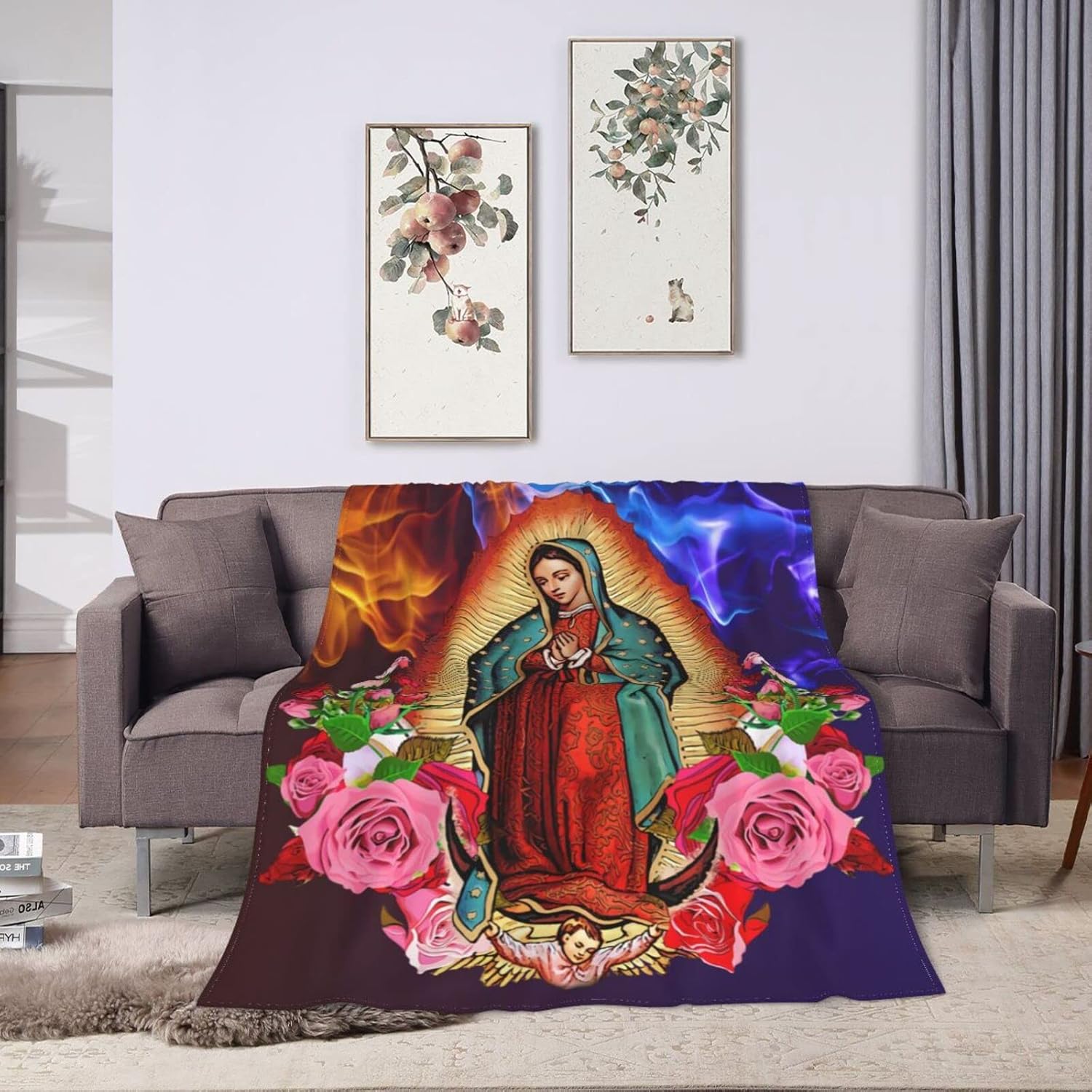 Our Lady of Guadalupe Virgin Mary Throw Blanket Catholic Gifts Virgen De Guadalupe Ultra-Soft Micro Fleece Blanket Religious Christian Gifts for Women 50" x 40" - Image 7