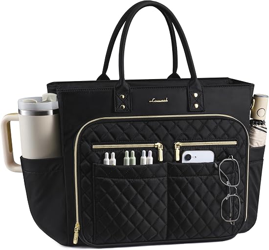 LOVEVOOK Tote Bag for Women, Teacher Nurse Work Laptop Bag, Quilted Bible Computer Shoulder Bag for Business Travel College