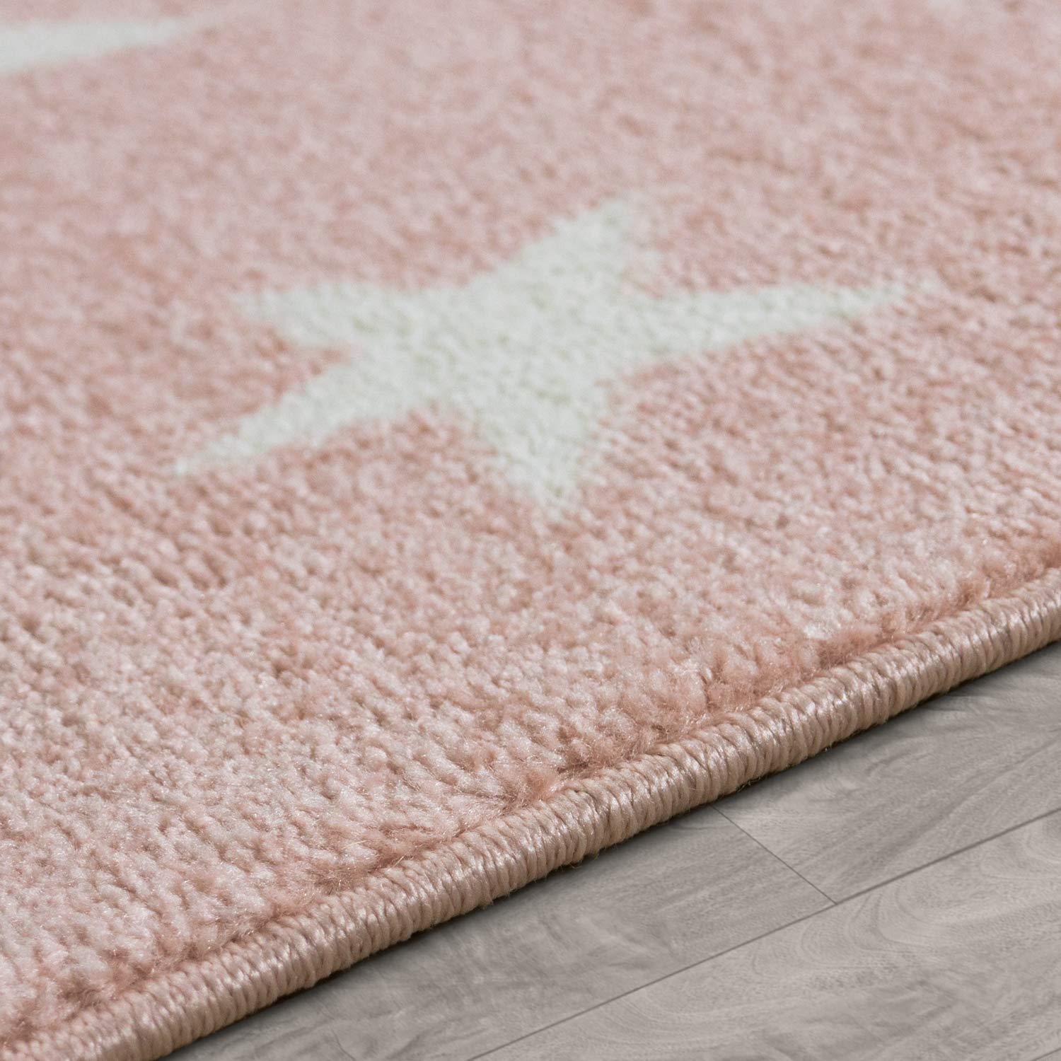 Paco Home Modern Short-Pile Kid’s Rug Star Design Children's Room Pastel Pink White, Size:6'7
