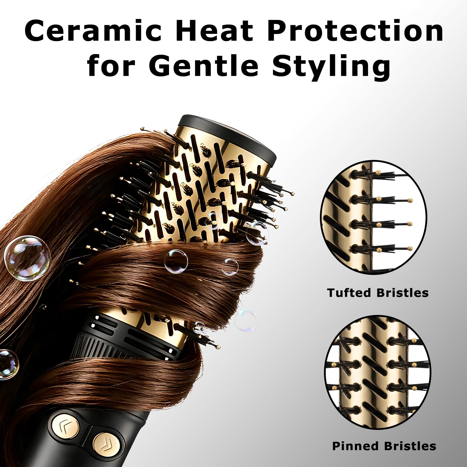 VGR 480 Spazzola Asciugacapelli Rotante 2 in 1 setole 32 mm e 50 mm, Spazzola ad Aria Calda Automatica, Spazzola Elettrica styling capelli 1200 W cavo girevole 360°, Nera